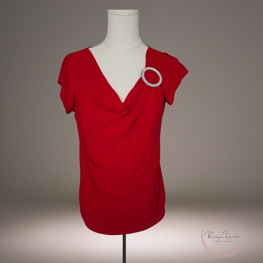 Ava & Grace Petite Red Draped Top L – Silver Shoulder Accent